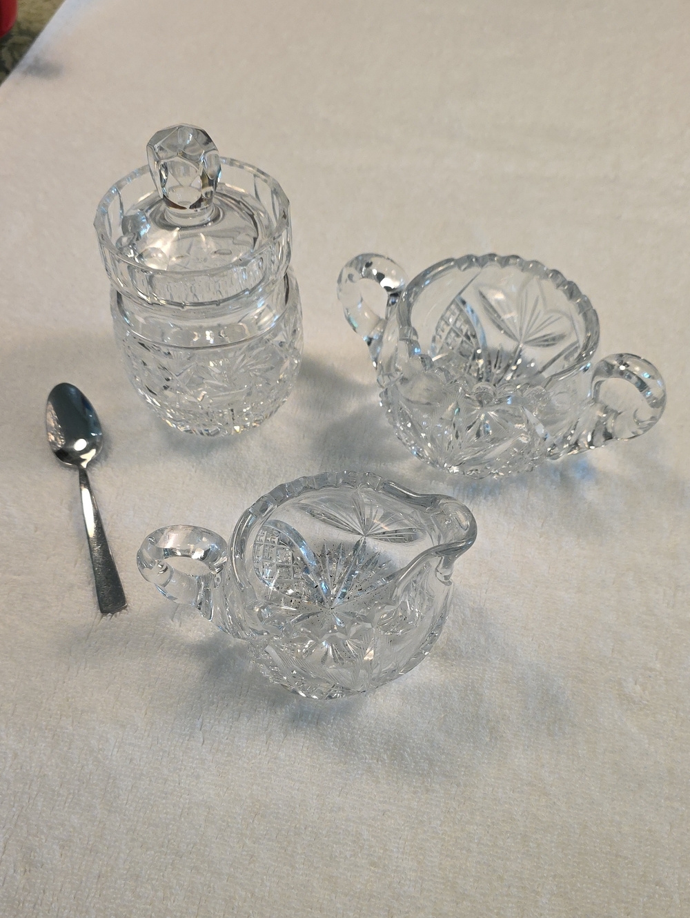Crystal Glass Sugar, Creamer & Covered Jar Set - Clear